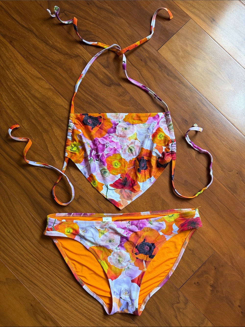 aerie Orange and Pink Floral Bikini Set